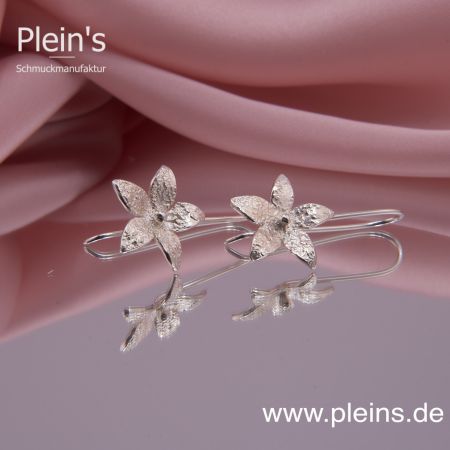 Blüten Ohrringe aus Silber, Sternblüte, Silberstaub